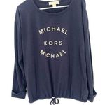 Michael Kors Michael  Logo Navy Tie Waist Long Sleeve Pullover Crewneck Shirt Top Photo 0