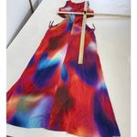 Rebecca Vallance Dress Womens 8 Red Blue Del Prado Midi Cutout Side Psychedelic Photo 10