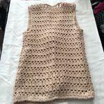 Unique 90s Tan and cream boho hippie cottagecore crochet vest top with tie up front Photo 2