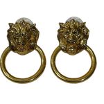 VTG Gold Tone Lion Door Knocker Earrings Post Pierced Statement Photo 1