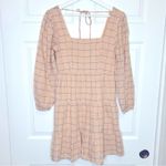 Vylette Plaid Tiered Mini Dress Square Neck Long‎ Sleeve Medium Tan Photo 2