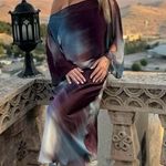 ZARA  midi dress layered tie dye Multicolor One-Shoulder satin evening wedding  Photo 2