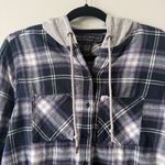 Polly & Esther Plaid Hooded Flannel Shirt in Blue and Gray Size L Juniors Photo 4