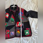 Vintage Christmas Cardigan Elbow Patch Black Plaid Patchwork M Studio Joy Size M Photo 8