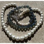 Vintage Layered Pearl Multi Layered White Blue Bead Round Glass Necklace Sz 22” Photo 3