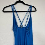 Lulus Blue High Slit Ruched Maxi Dress Women’s M Spaghetti Strap Baddie Bodycon Photo 8