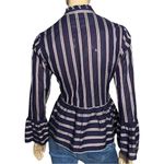 Le Sarte Pettegole Women’s Size 40 S Navy Blue Striped Peplum Button Down Shirt Photo 4