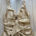 Rampage  Champagne Evening Gown Deep V Neck Ruffle Front Zip Back Size 13 Photo 6