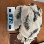 Criss Cross Feather Print Sheer Blouse Women's Medium Lightweight Bow Neck Black Photo 5