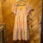 Marissa Olivia bright orange & pink floral vneck ruffle sleeve dress Size L Photo 4