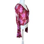 Free People  Of Paradise Floral Bird Tie-Front Bell Sleeve Sheer Crop Top Sz Med Photo 6
