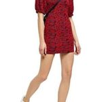 Free People  Sunset Mini Dress L NWT Red Multi Print Puff Sleeve Bodycon Stretch Photo 6