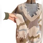 Hem & Thread  Camouflage V Neck Sweater Frayed Distressed Edges, Soft Oversized Photo 3