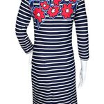Talbots  Dress Womens XS Petite Navy Blue White Striped Floral Sheath Work Casual Photo 3