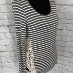 Paper + Tee  women M Longsleeve scoopneck stripe top w/lace sides grey & white  Photo 2