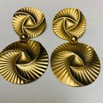 H.I.P. Gold Tone Retro Disc Pierced Dangle Earring Geometric Swirl Gypsy Vibe VTG Photo 1