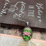 Handmade Pink Lotus Pendant Necklace | Stainless Steel 18” Photo 1