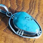 Vintage Native American Navajo Mary Dayea MD 925 sterling turquoise pendant Blue Photo 0
