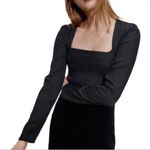 ZARA  Textured Square Neck Long Sleeve Black‎ Bodysuit Top Size Small Photo 5