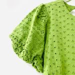 Free People NEW Apricot Eyelet Green Puff Sleeve Open Tie Back Mini Dress XS Photo 6