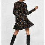 ZARA black/chain pattern high neck drop waist flare skirt dress size small Photo 2