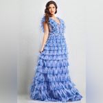 Jovani  39143 Print / Blue Formal Gown NWT Size 4 • Ruffled, Pleated, Statement Photo 3