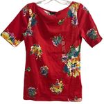 Ralph Lauren LAUREN  Womens Red Floral Boat Neck T Shirt Top Size S P Photo 0