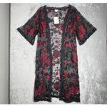 LuLaRoe Sweater Womens Small Black Red Floral Lace Chloe Longline Duster Gothic Photo 1