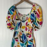 Tabitha Brown Target Puff Sleeve Dress M Linen Blend Rainbow Leaf Print Boho Blue Size M Photo 1