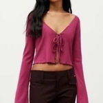 Urban Outfitters NWOT  Women's Pink Uo Leila Ribbed Tie-front Top Photo 0