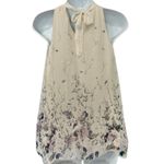 Via Signoria Cream Floral Purple Green Flowers Silk Sleeveless Halter Top size M Size M Photo 3