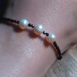 Thai Black Spinel and Peach Freshwater Pearl Sterling Silver Bracelet Photo 0