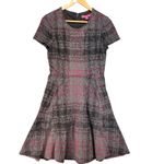 Betsey Johnson Womens Preppy Goth Gray Pink Plaid Fit & Flare Dress Small Photo 1