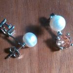 Simulated Champagne Diamond and Freshwater Pearl Sterling Silver Earrings Photo 5