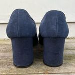 Vintage 60s Qualicraft navy blue suede velvet mod chunk heel round toe shoes Size 8 Photo 2