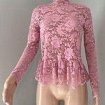 Ganni  Lace stretch TOP PINK Floral Size 34 Long Sleeve Turtleneck Blouse #101 Photo 0