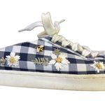Betsey Johnson Gingham Blue White Slip On Mules Embroider Honey Bee Size 8.5 Photo 5