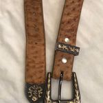 Longhorn Brown 100% Genuine Ostrich Leather Western belt with gold black brown details Photo 1