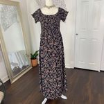 Boho Floral Print Off Shoulder Shirred Slit Thigh Midi Maxi Dress L Black Size L Photo 2