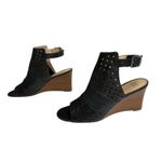 Johnston & Murphy Braley Perf Wedge Black Peep Toe Cage Sandals 7M Preppy Photo 1
