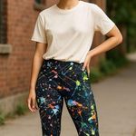 Women’s Pheel Paint Splatter Cropped Leggings Small Black Photo 0
