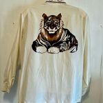 VTG Spiegel Women's Sz L Tiger 100% Silk Shirt Cream Oversized Graphic Brown Size L Photo 1