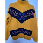 Vintage mustard yellow floral Sweater medium 80s 90s boho fall Black Photo 3