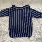 Love j  Navy Blue Stripped Long Sleeve Strap Long Blouse Button up size S Photo 5