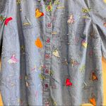 New Direction Womens 3XL Embroidered Buttons Girl Dancing Boat Denim Shirt Boho Blue Size 3X Photo 1