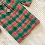 Manoush Women's Wool Blend Plaid Pea Coat Pocket Beaded Buttons Green Pink Sz 2 Photo 2