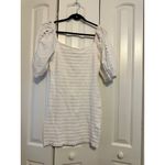 Betsey Johnson Womens White Textured Dress With Lace Puff Sleeves Size L Photo 2