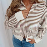 Striped Brown and White Knit Top Size L Photo 0