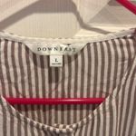 Downeast Women's Brown Striped Peplum Blouse Top Ruffle Short Sleeve Size L Photo 3
