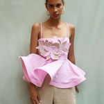 No Pise La Grama Flower Sleeveless Dreamy Top Khaki Pink Stripes Women's Size S Photo 0